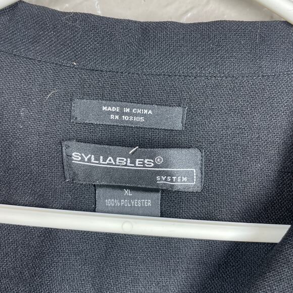 Syllables System Black Long Sleeve Button Up Embroidered Pleated Shirt Mens XL - Picture 3 of 5